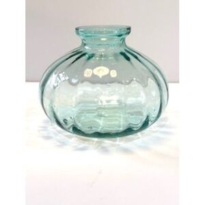Aqua Blue Textured Glass Bud Vase Small Round Decorative Accent